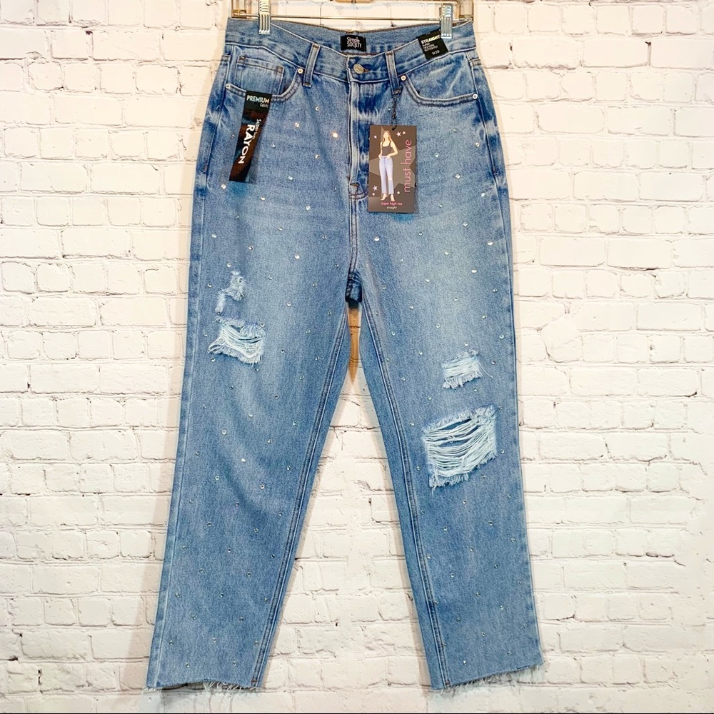 Simple Society Jeans Straight Super high rise Bling - Picture 1 of 7